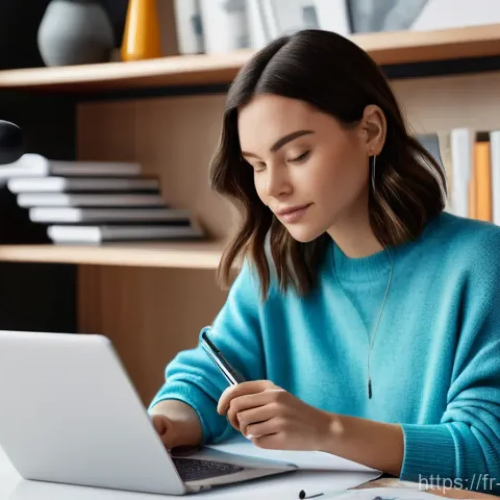 영상제작 전문가로서의 브랜드 구축 방법 - **Prompt:** A young, focused female content creator, with short, stylish brunette hair, sits at a cl...