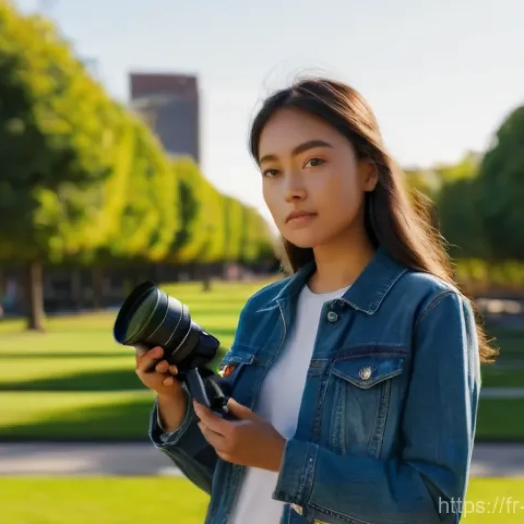 영상제작 직무를 위한 추천 서적 - **"A determined young female videographer, approximately 20 years old, wearing comfortable yet styli...