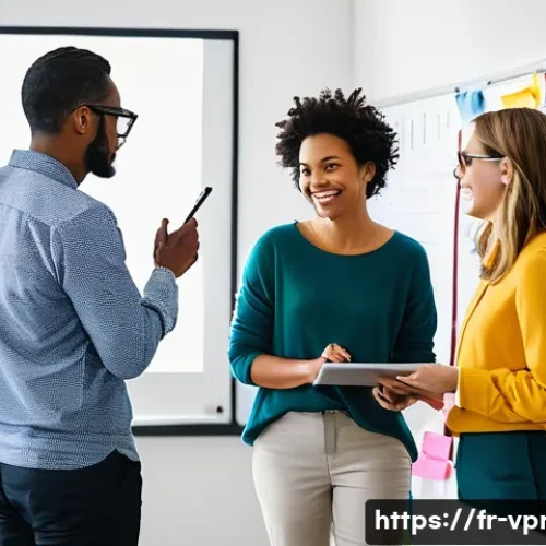 영상제작 장기 프로젝트 관리 팁 - **Prompt:** A vibrant, sun-drenched creative studio space. A diverse team of four professionals (two...