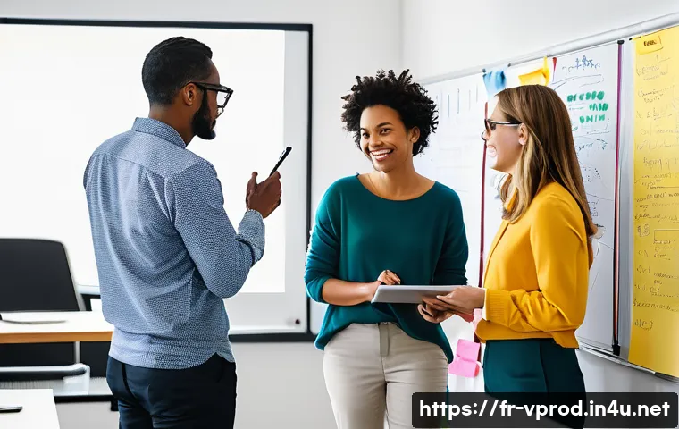 영상제작 장기 프로젝트 관리 팁 - **Prompt:** A vibrant, sun-drenched creative studio space. A diverse team of four professionals (two...