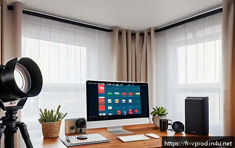 영상제작 관련 이직 시 유의사항 - A cozy home video studio setup tailored for a beginner French content creator: natural daylight stre...